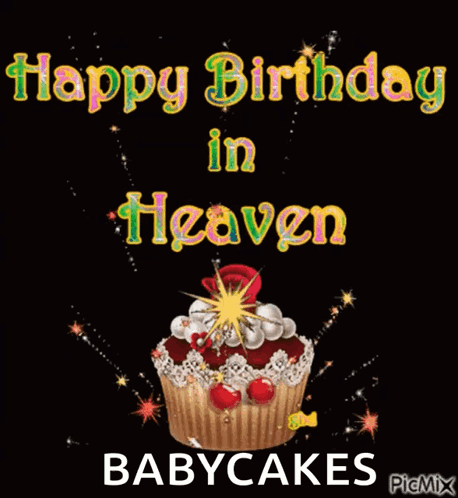 A Happy Birthday In Heaven Greeting Card With A Cupcake GIF