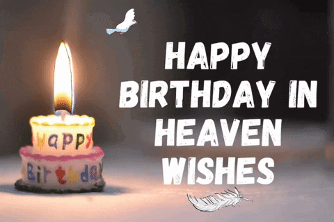 A Happy Birthday In Heaven Wishes Card With A Birthday Cake GIF