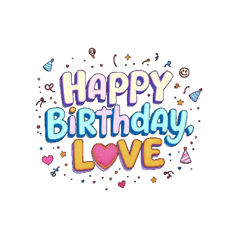 a happy birthday love greeting card with confetti and hearts