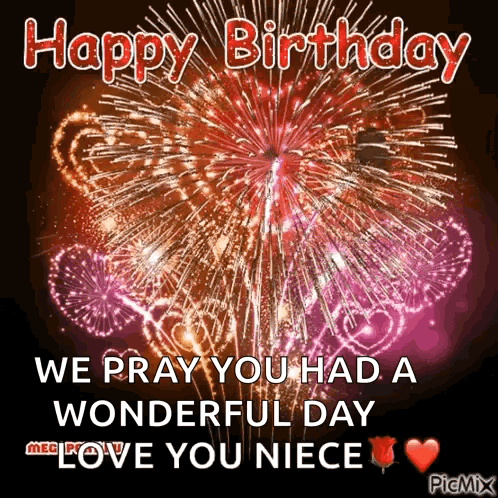 A Happy Birthday Message With Fireworks In The Background GIF