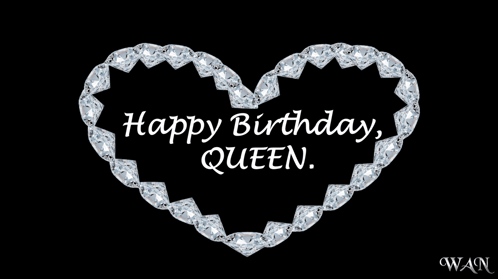 A Happy Birthday Queen Card With A Heart Made Of Diamonds GIF