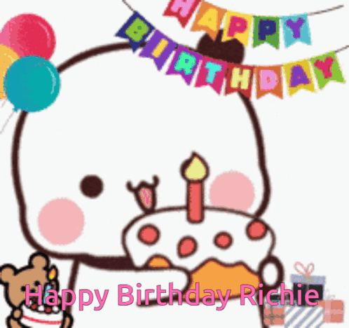 Happy Birthday Richie With Bear And Balloons GIF