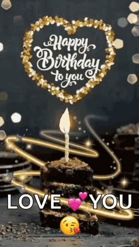 A Happy Birthday To You Greeting Card With A Cake And A Candle GIF