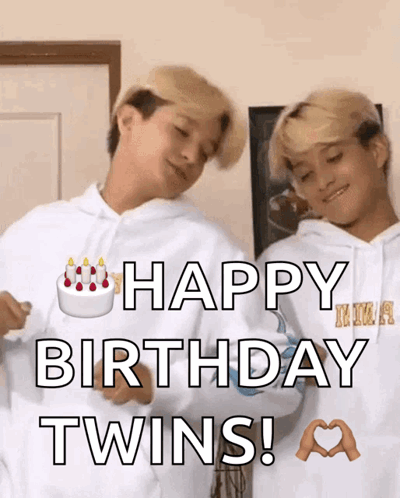 A Happy Birthday Twins Greeting With Two Boys Dancing GIF