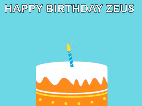 A Happy Birthday Zeus Card With A Dog And Cat GIF