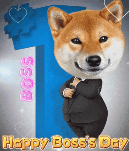 A Happy Boss 'S Day Greeting Card With A Dog Wearing A Suit GIF