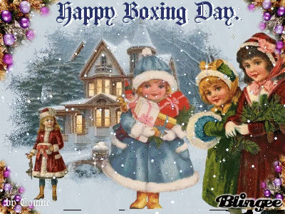 A Happy Boxing Day Greeting Card With A Christmas Scene GIF