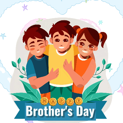 A Happy Brother 'S Day Greeting Card With Three Children Hugging GIF