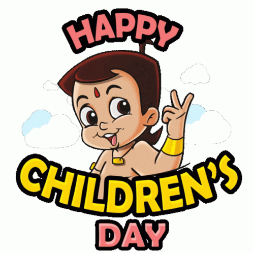A Happy Children 'S Day Greeting Card With A Cartoon Character GIF