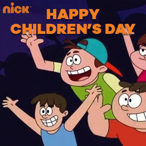 A Happy Children 'S Day Greeting Card With A Group Of Kids GIF