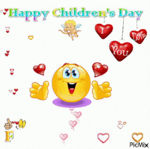 A Happy Children 'S Day Greeting Card With A Smiley Face GIF