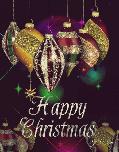 A Happy Christmas Greeting Card With Christmas Decorations GIF
