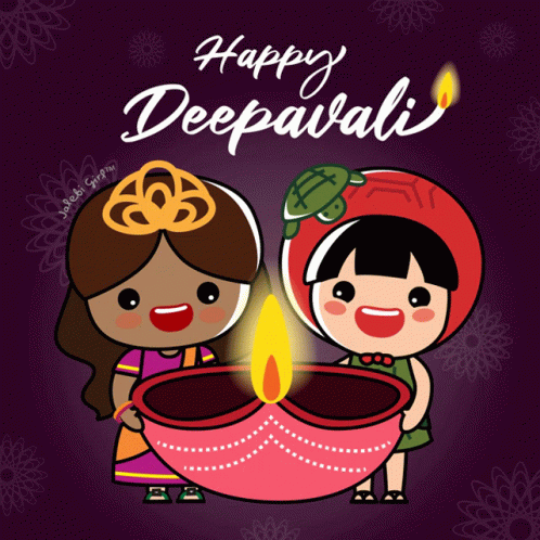 A Happy Deepavali Greeting Card With Two Girls Holding A Lit Candle GIF