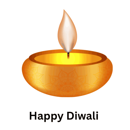 A Happy Diwali Greeting Card With A Candle In A Bowl GIF