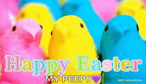 A Happy Easter Greeting Card With Three Peeps . GIF