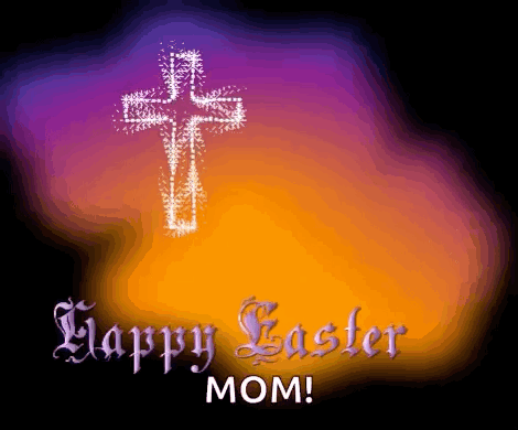 A Happy Easter Mom Greeting Card With A Cross On A Purple And Orange Background GIF