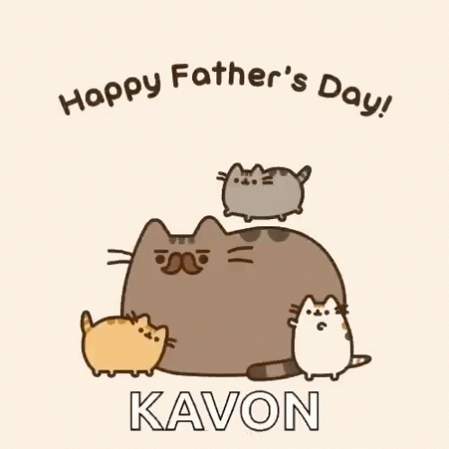 A Happy Father 'S Day Greeting Card With A Cartoon Cat And Three Kittens GIF