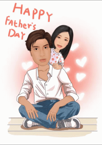 A Happy Father 'S Day Greeting Card With A Man And A Girl GIF