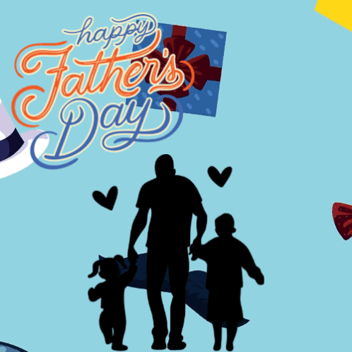 A Happy Father 'S Day Greeting Card With A Man And Two Children Holding Hands GIF