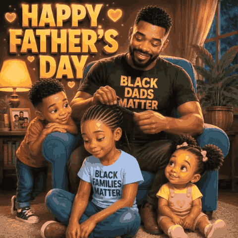 A Happy Father 'S Day Greeting Card With A Man In A Black Shirt That Says Black Dads Matter GIF