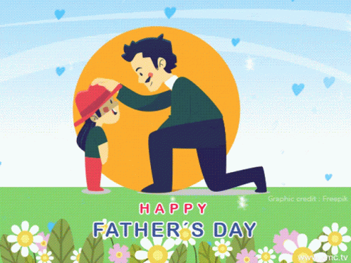 A Happy Father 'S Day Greeting Card With A Man Putting A Hat On A Child GIF