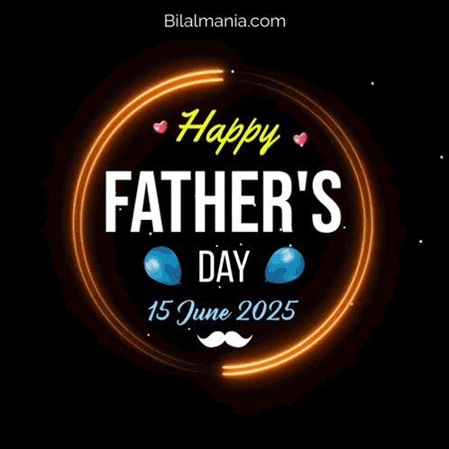 A Happy Father 'S Day Greeting Card With A Mustache And Balloons GIF
