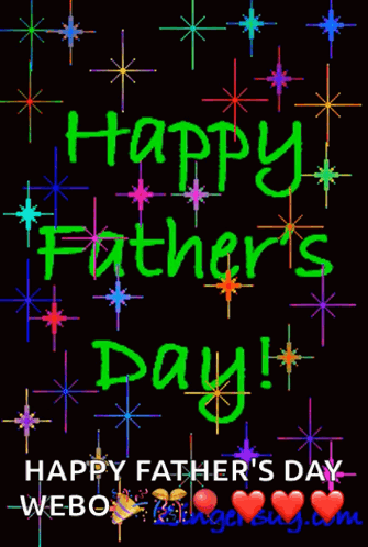 A Happy Father 'S Day Greeting Card With Colorful Stars And Hearts GIF