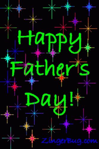 A Happy Father 'S Day Greeting Card With Colorful Stars On A Black Background GIF