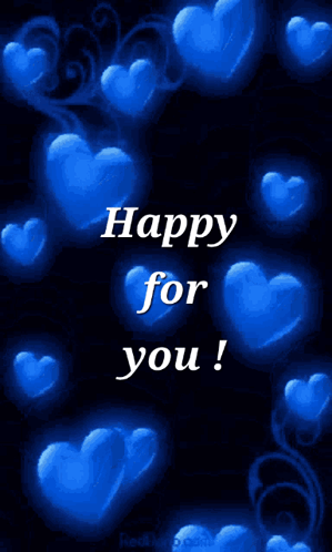 A Happy For You Greeting Card With Blue Hearts GIF