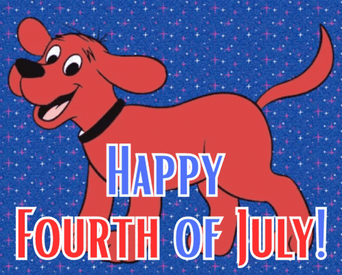 A Happy Fourth Of July Card With A Red Dog GIF