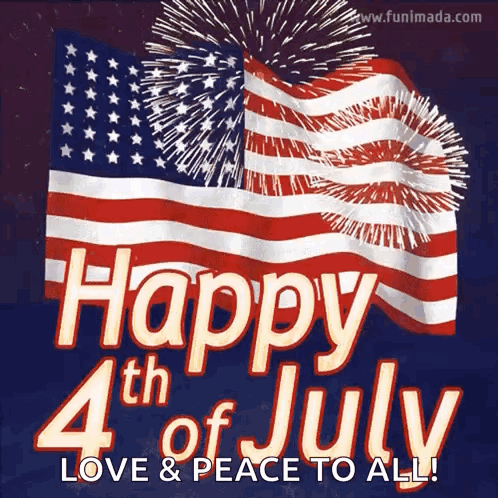 a happy fourth of july greeting card with an american flag and fireworks .