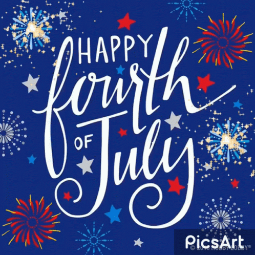 a happy fourth of july greeting card with fireworks in the background