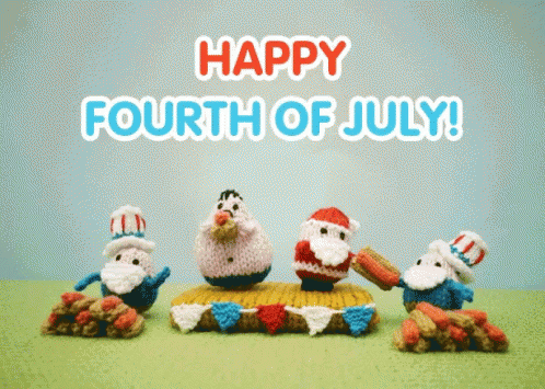 A Happy Fourth Of July Greeting With Knitted Characters GIF