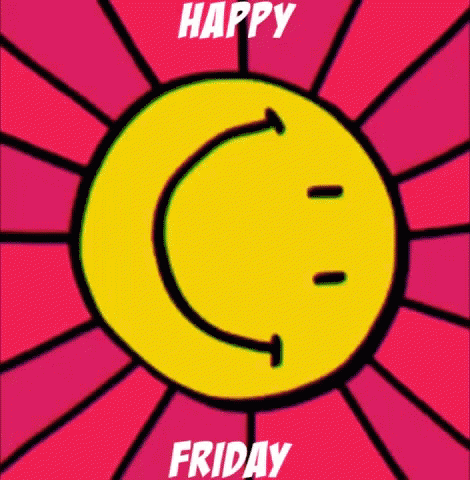 A Happy Friday Greeting Card With A Smiley Face On It GIF