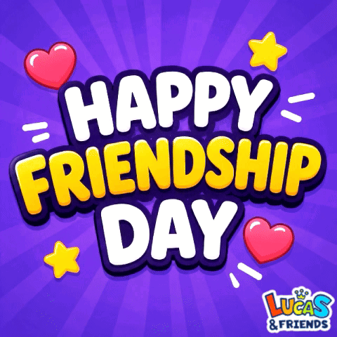 A Happy Friendship Day Greeting Card With Hearts And Stars GIF