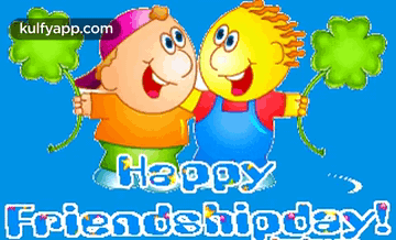 A Happy Friendship Day Greeting Card With Two Cartoon Characters Hugging Each Other GIF