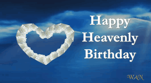 A Happy Heavenly Birthday Card With A Heart Made Out Of Roses GIF
