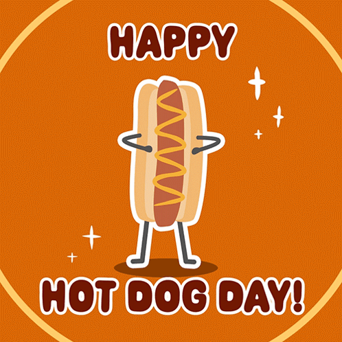 A Happy Hot Dog Day Greeting Card With A Cartoon Hot Dog GIF