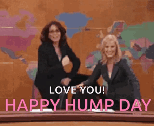 A Happy Hump Day Greeting With Two Women Laughing GIF