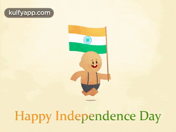 A Happy Independence Day Greeting Card With A Cartoon Character Holding A Flag GIF