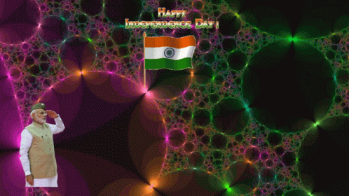 A Happy Independence Day Greeting With A Man Saluting And A Flag GIF