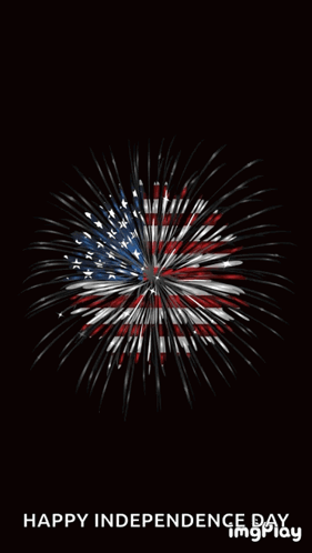 A Happy Independence Day Greeting With Fireworks In The Shape Of The American Flag GIF