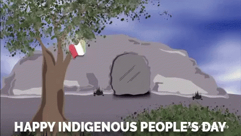 A Happy Indigenous People 'S Day Greeting Card With A Tree And A Rock GIF