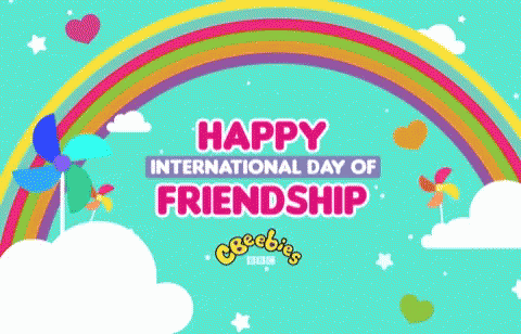 A Happy International Day Of Friendship Poster With A Rainbow GIF