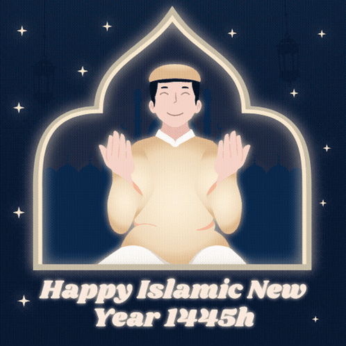 A Happy Islamic New Year 1441H Poster With A Man Praying GIF