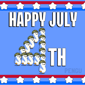A Happy July 4Th Greeting With Penguins Wearing Military Hats GIF