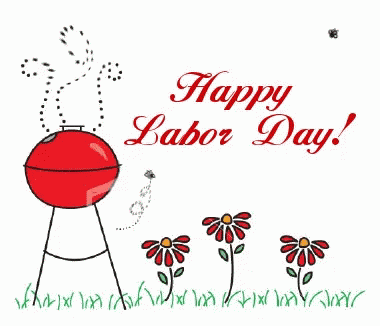 A Happy Labor Day Greeting Card With Flowers And A Bbq GIF