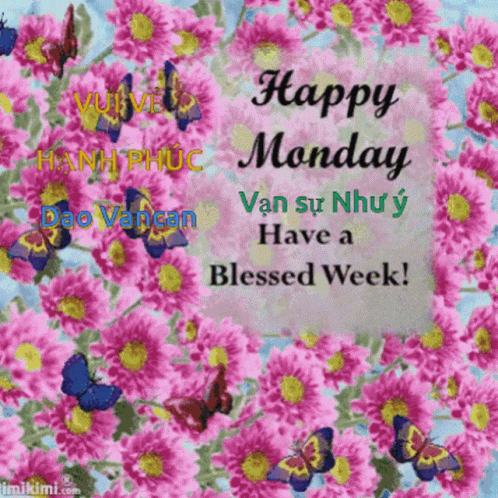 A Happy Monday Message With Flowers And Butterflies GIF