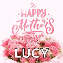 A Happy Mother 'S Day Card With A Bouquet Of Pink Roses . GIF