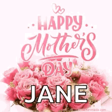 A Happy Mother 'S Day Card With A Bouquet Of Pink Roses . GIF